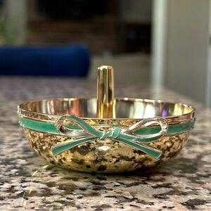 Kate Spade Vienna Lane Ring Holder with Turquoise Ribbon Bow Silverplated